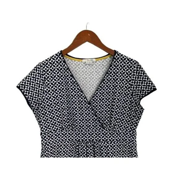 BODEN Dress Geometric Print All-Over Blue White Cotton Size 10P - Picture 3 of 9